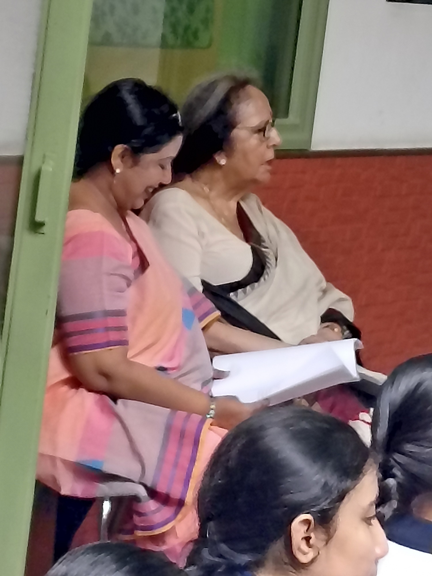 Mrs. A. Naqvi and Mrs. A. Das, Principal, Vidya Niketan, sitting together on Poetry Day 25.07.2022